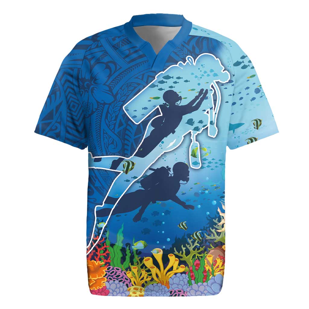 Polynesian Scuba Diving Rugby Jersey Beauty Corals with Underwater and Polynesian Pattern