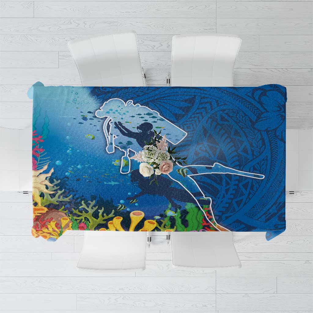 Polynesian Scuba Diving Tablecloth Beauty Corals with Underwater and Polynesian Pattern LT03 Blue - Polynesian Pride