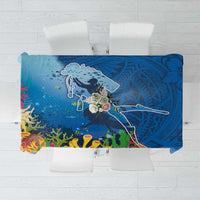 Polynesian Scuba Diving Tablecloth Beauty Corals with Underwater and Polynesian Pattern LT03 Blue - Polynesian Pride