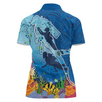 Polynesian Scuba Diving Women Polo Shirt Beauty Corals with Underwater and Polynesian Pattern