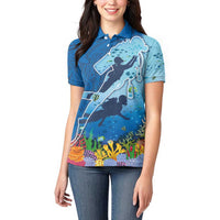 Polynesian Scuba Diving Women Polo Shirt Beauty Corals with Underwater and Polynesian Pattern