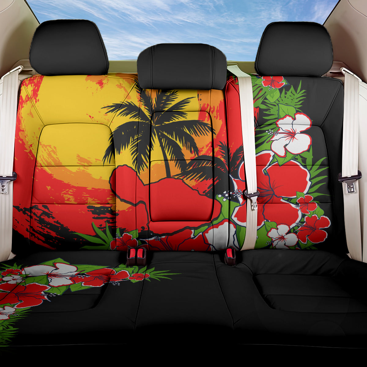 Hawaii Maui Island Back Car Seat Cover Maui Map With Tropical Forest Sunset Vibe