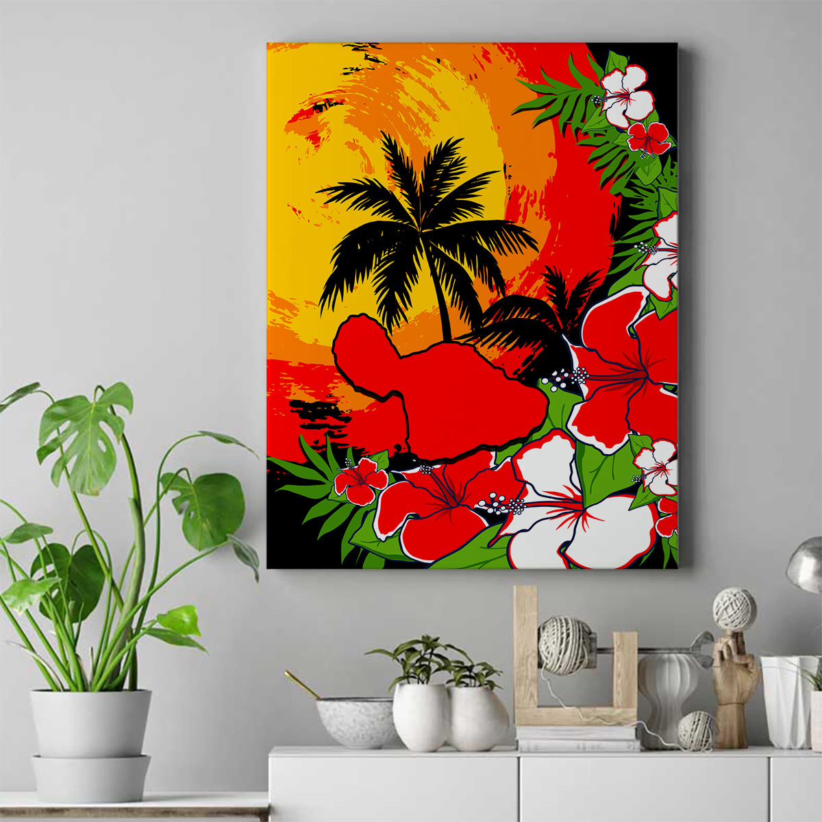 Hawaii Maui Island Canvas Wall Art Maui Map With Tropical Forest Sunset Vibe LT03 Black - Polynesian Pride