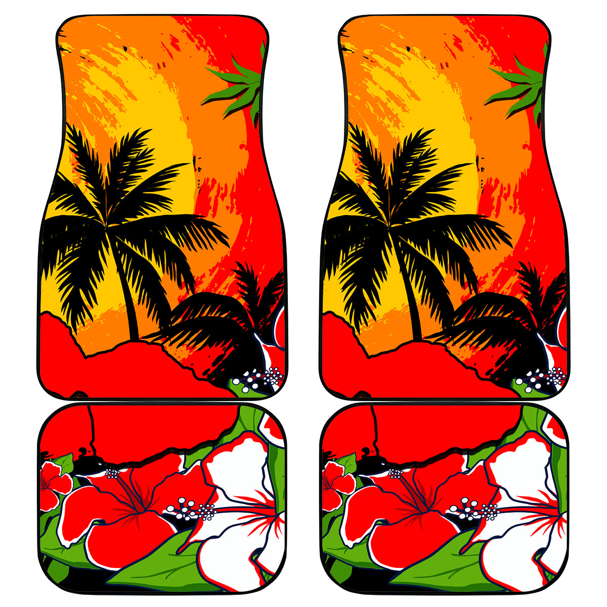 Hawaii Maui Island Car Mats Maui Map With Tropical Forest Sunset Vibe LT03 Black - Polynesian Pride