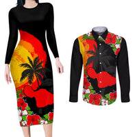 Hawaii Maui Island Couples Matching Long Sleeve Bodycon Dress and Long Sleeve Button Shirts Maui Map With Tropical Forest Sunset Vibe LT03 Black - Polynesian Pride