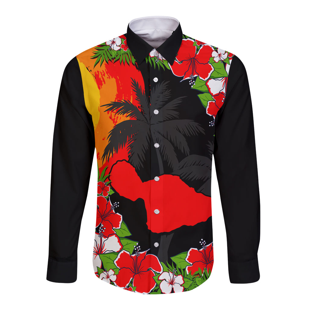 Hawaii Maui Island Long Sleeve Button Shirt Maui Map With Tropical Forest Sunset Vibe LT03 Unisex Black - Polynesian Pride