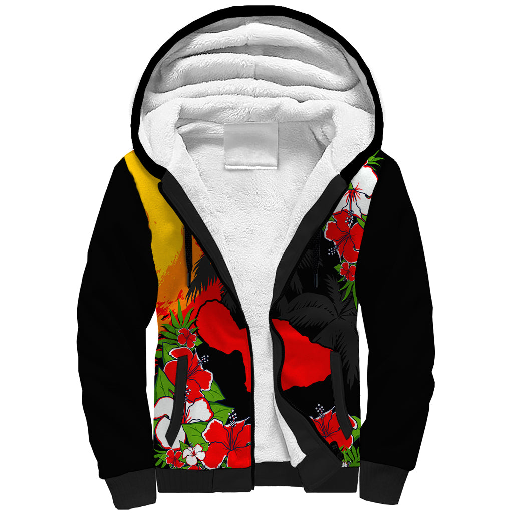 Hawaii Maui Island Sherpa Hoodie Maui Map With Tropical Forest Sunset Vibe LT03 Unisex Black - Polynesian Pride