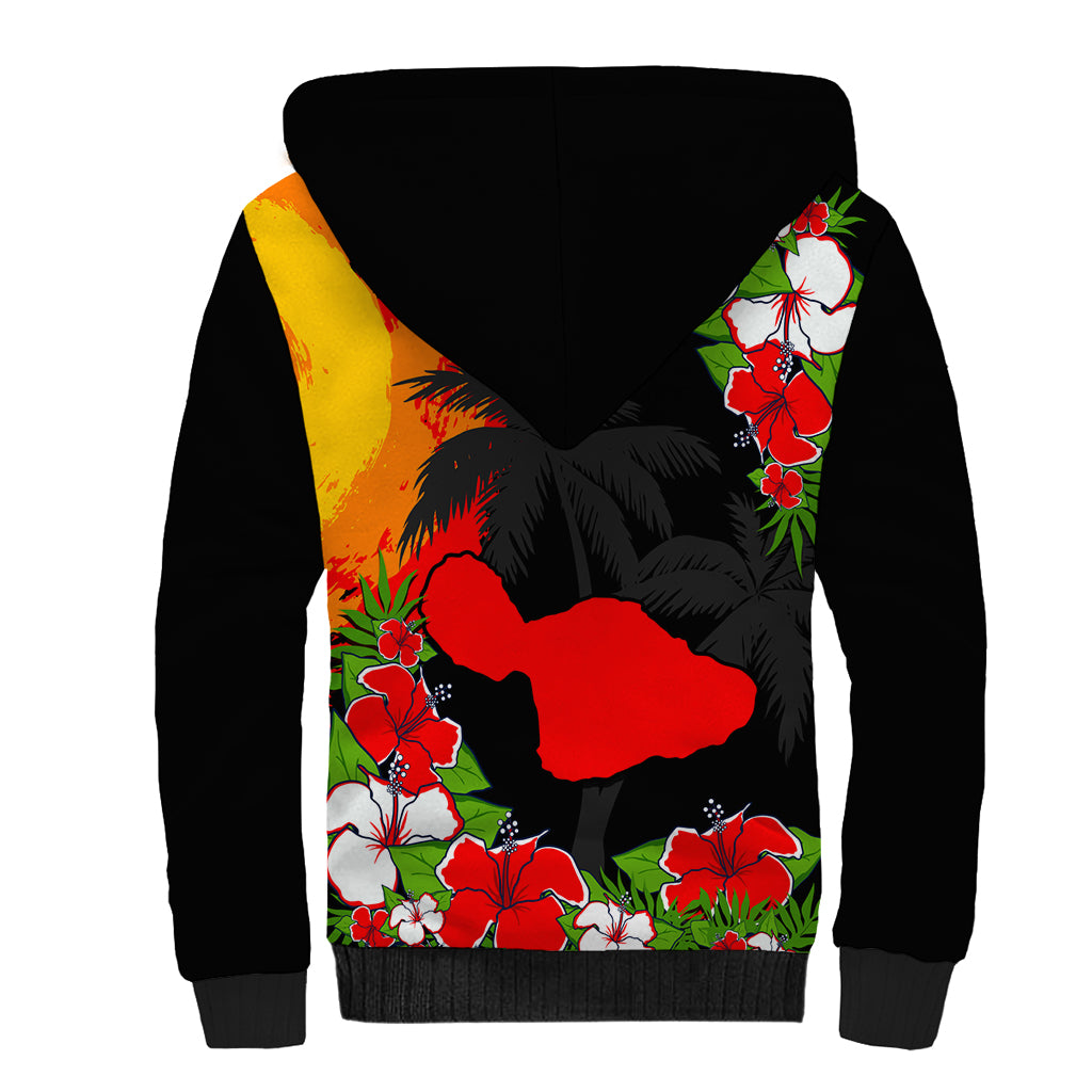 Hawaii Maui Island Sherpa Hoodie Maui Map With Tropical Forest Sunset Vibe LT03 - Polynesian Pride