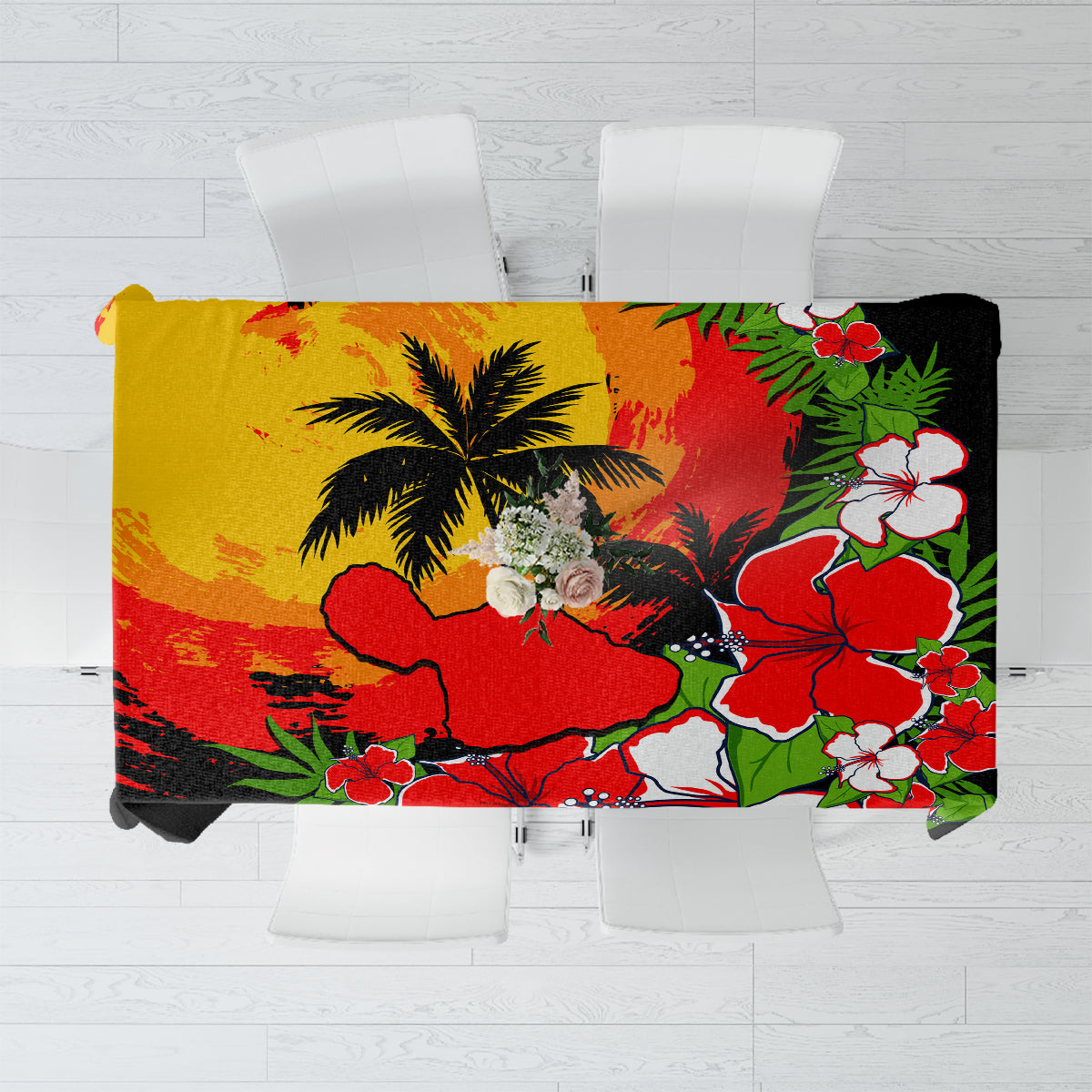 Hawaii Maui Island Tablecloth Maui Map With Tropical Forest Sunset Vibe LT03 Black - Polynesian Pride