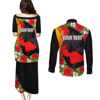 Custom Hawaii Maui Island Couples Matching Puletasi Dress and Long Sleeve Button Shirts Maui Map With Tropical Forest Sunset Vibe LT03 - Polynesian Pride