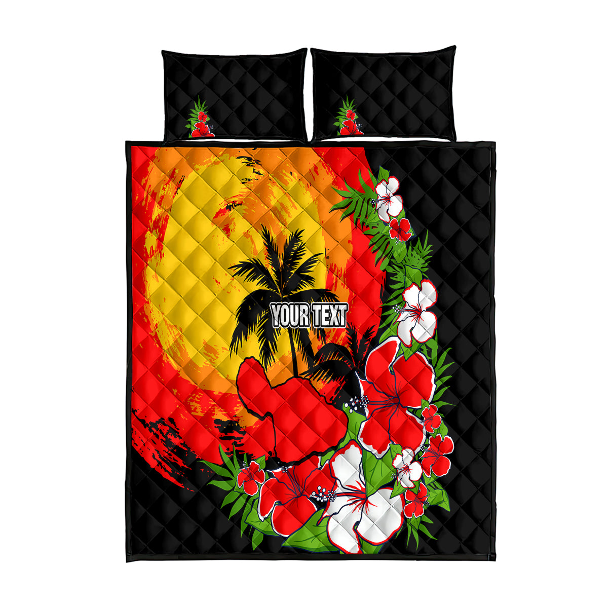 Custom Hawaii Maui Island Quilt Bed Set Maui Map With Tropical Forest Sunset Vibe LT03 Black - Polynesian Pride