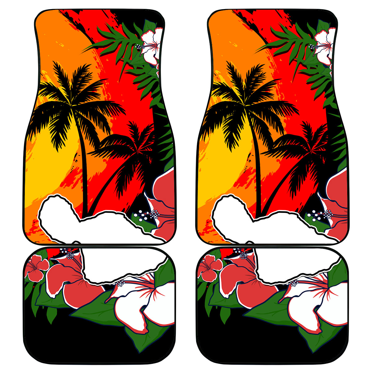 Hawaii Maui Island Car Mats Maui Map With Tropical Forest Vintage Style LT03 Black - Polynesian Pride