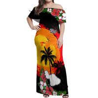 Hawaii Maui Island Off Shoulder Maxi Dress Maui Map With Tropical Forest Vintage Style LT03 Women Black - Polynesian Pride