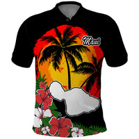 Hawaii Maui Island Polo Shirt Maui Map With Tropical Forest Vintage Style LT03 Black - Polynesian Pride