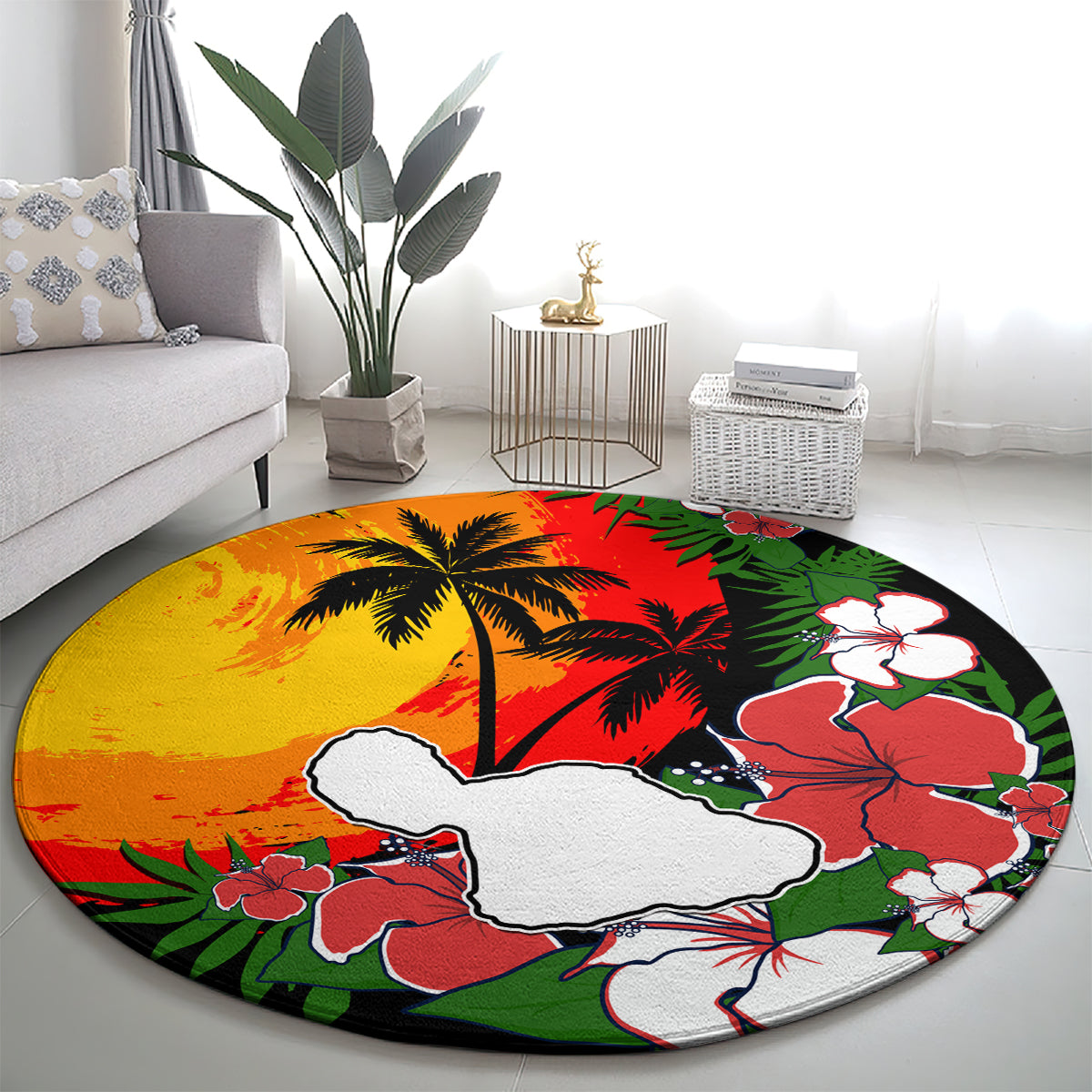 Hawaii Maui Island Round Carpet Maui Map With Tropical Forest Vintage Style LT03 - Polynesian Pride