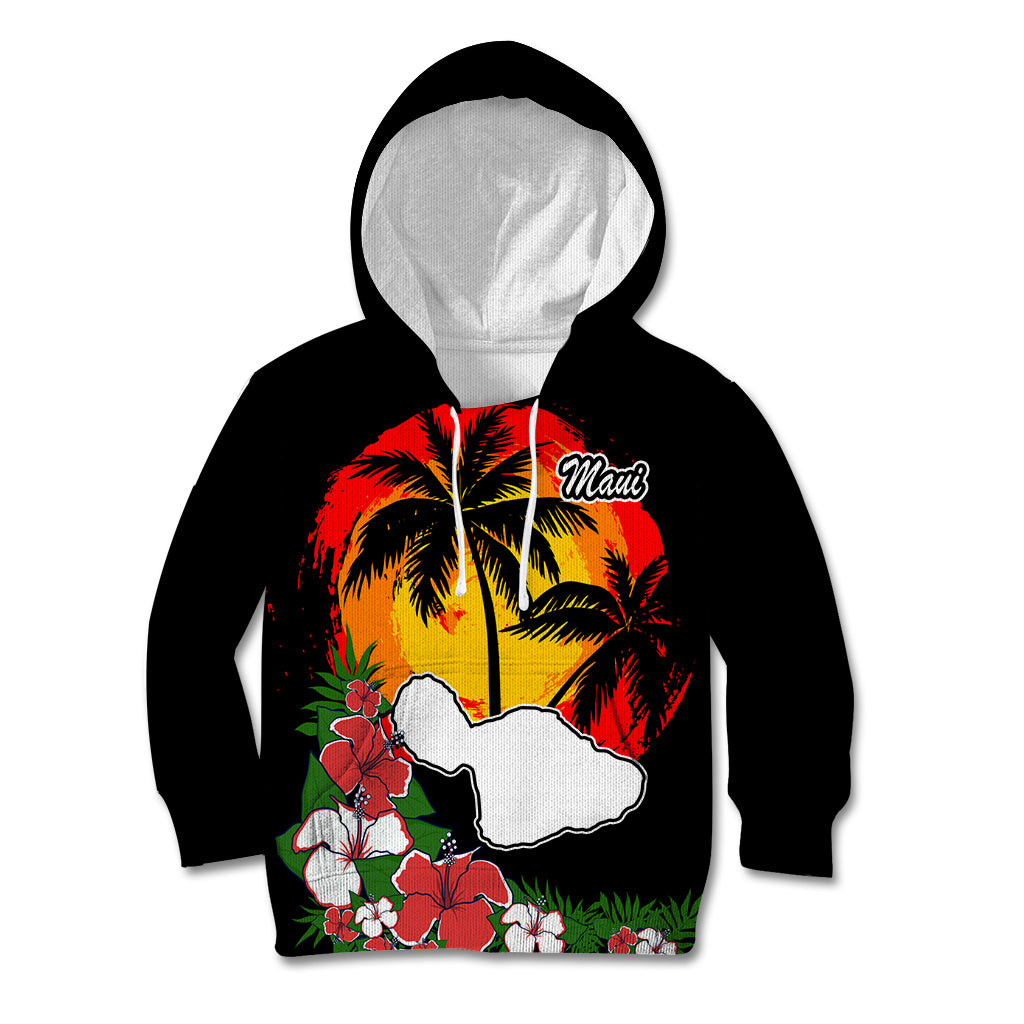 Custom Hawaii Maui Island Kid Hoodie Maui Map With Tropical Forest Vintage Style LT03 Black - Polynesian Pride