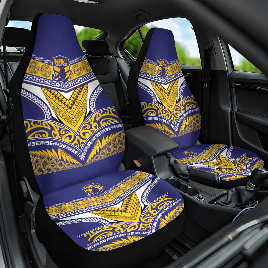 Rugby Niue Car Seat Cover Hiapo Tribal Heritage Tattoos Blue Color - Polynesian Pride