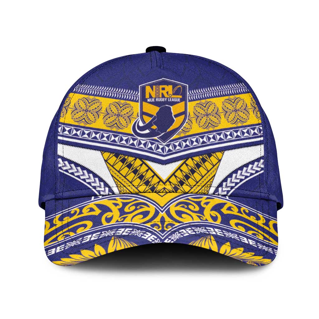 Niue Rugby Classic Cap Hiapo Tribal Heritage Tattoos Blue Color - Polynesian Pride