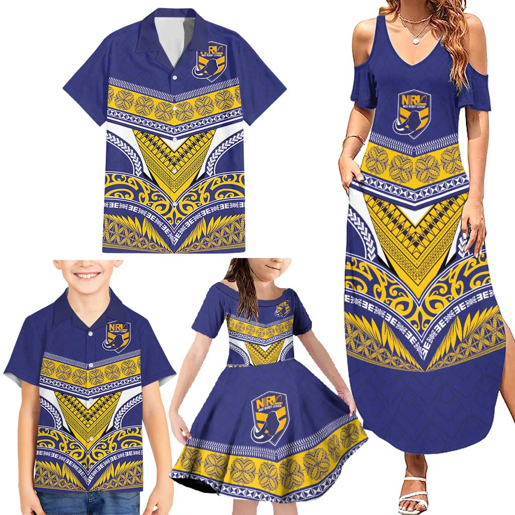 Custom Rugby Niue Family Matching Summer Maxi Dress and Hawaiian Shirt Hiapo Tribal Heritage Tattoos Blue Color - Polynesian Pride