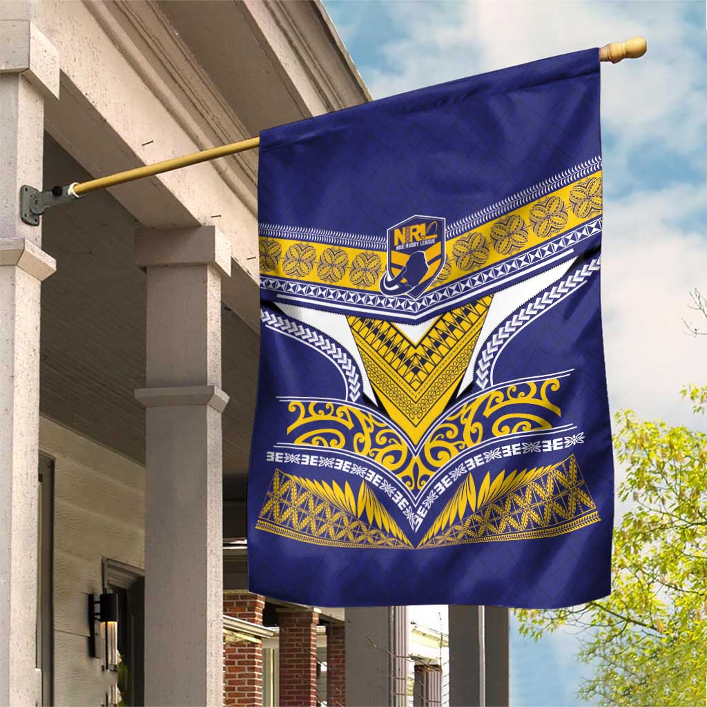 Rugby Niue Garden Flag Hiapo Tribal Heritage Tattoos Blue Color - Polynesian Pride