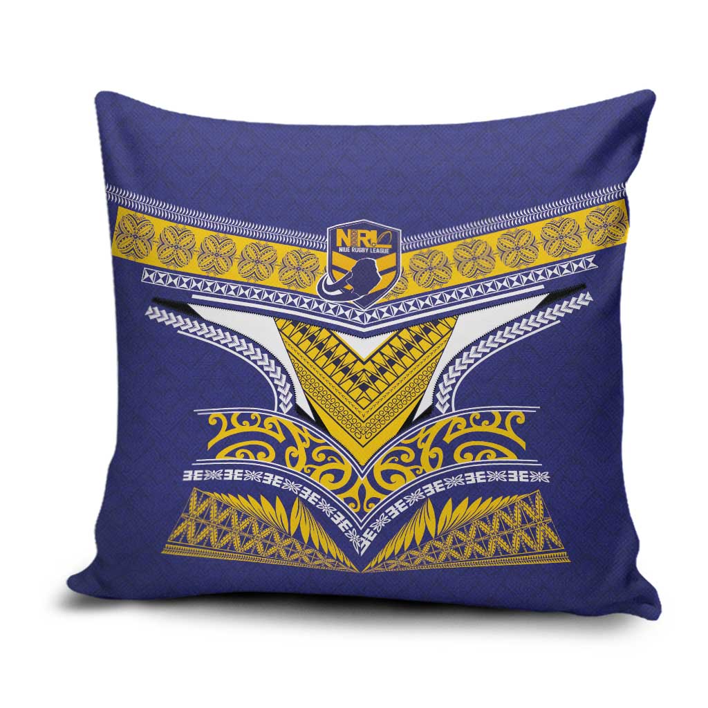 Rugby Niue Pillow Cover Hiapo Tribal Heritage Tattoos Blue Color - Polynesian Pride