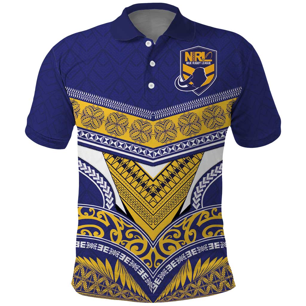 Custom Rugby Niue Polo Shirt Hiapo Tribal Heritage Tattoos Blue Color - Polynesian Pride
