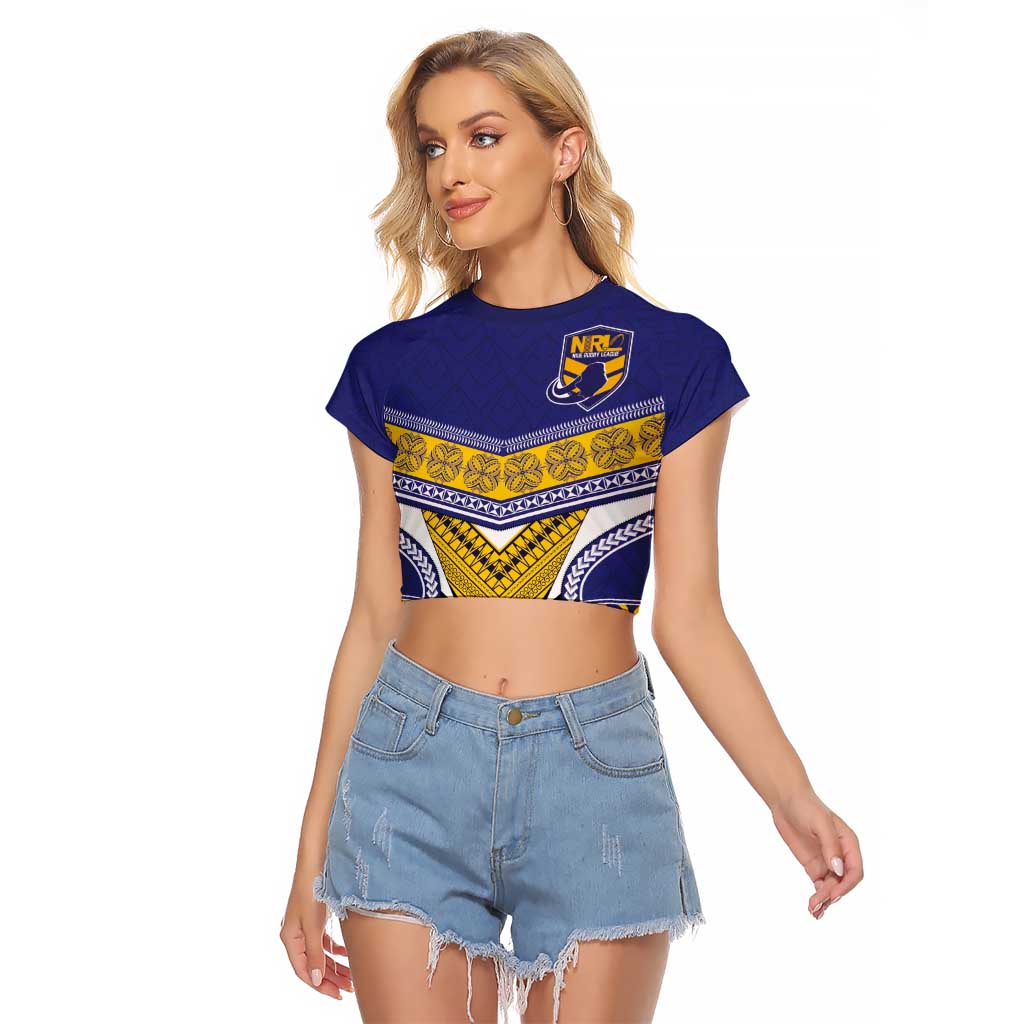 Custom Rugby Niue Raglan Cropped T Shirt Hiapo Tribal Heritage Tattoos Blue Color - Polynesian Pride