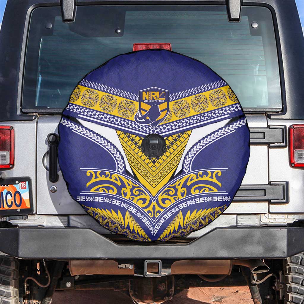 Rugby Niue Spare Tire Cover Hiapo Tribal Heritage Tattoos Blue Color - Polynesian Pride