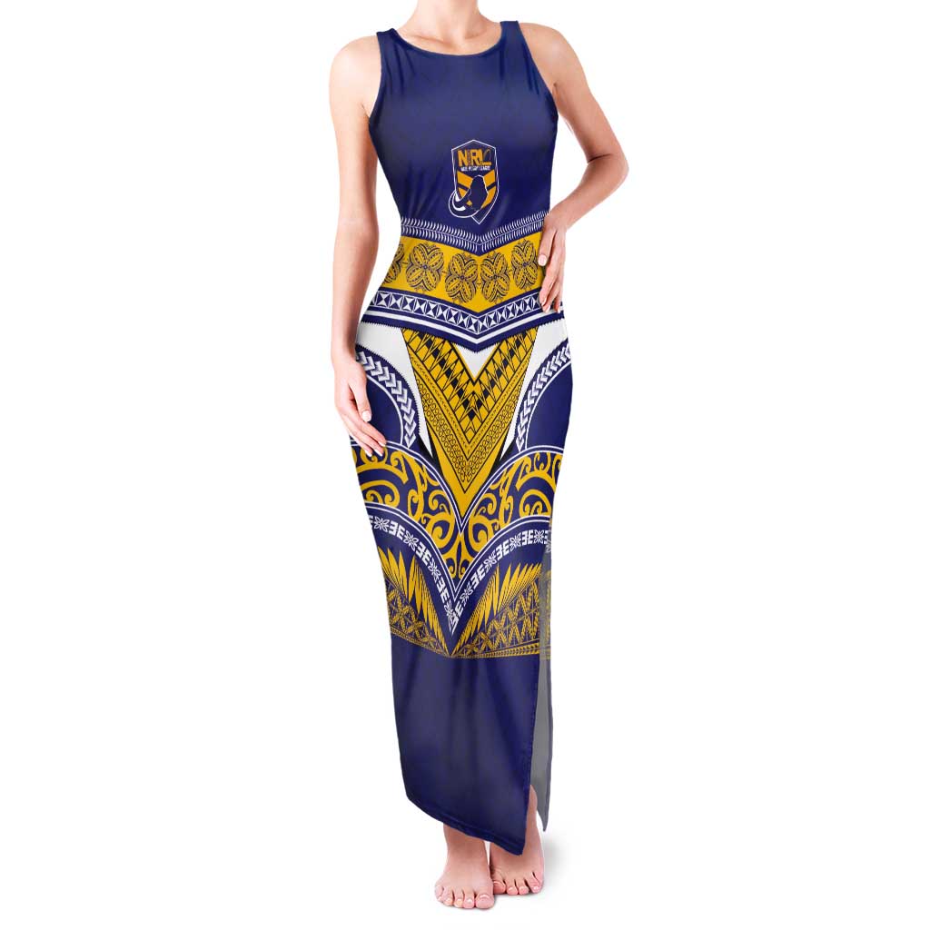 Custom Rugby Niue Tank Maxi Dress Hiapo Tribal Heritage Tattoos Blue Color - Polynesian Pride