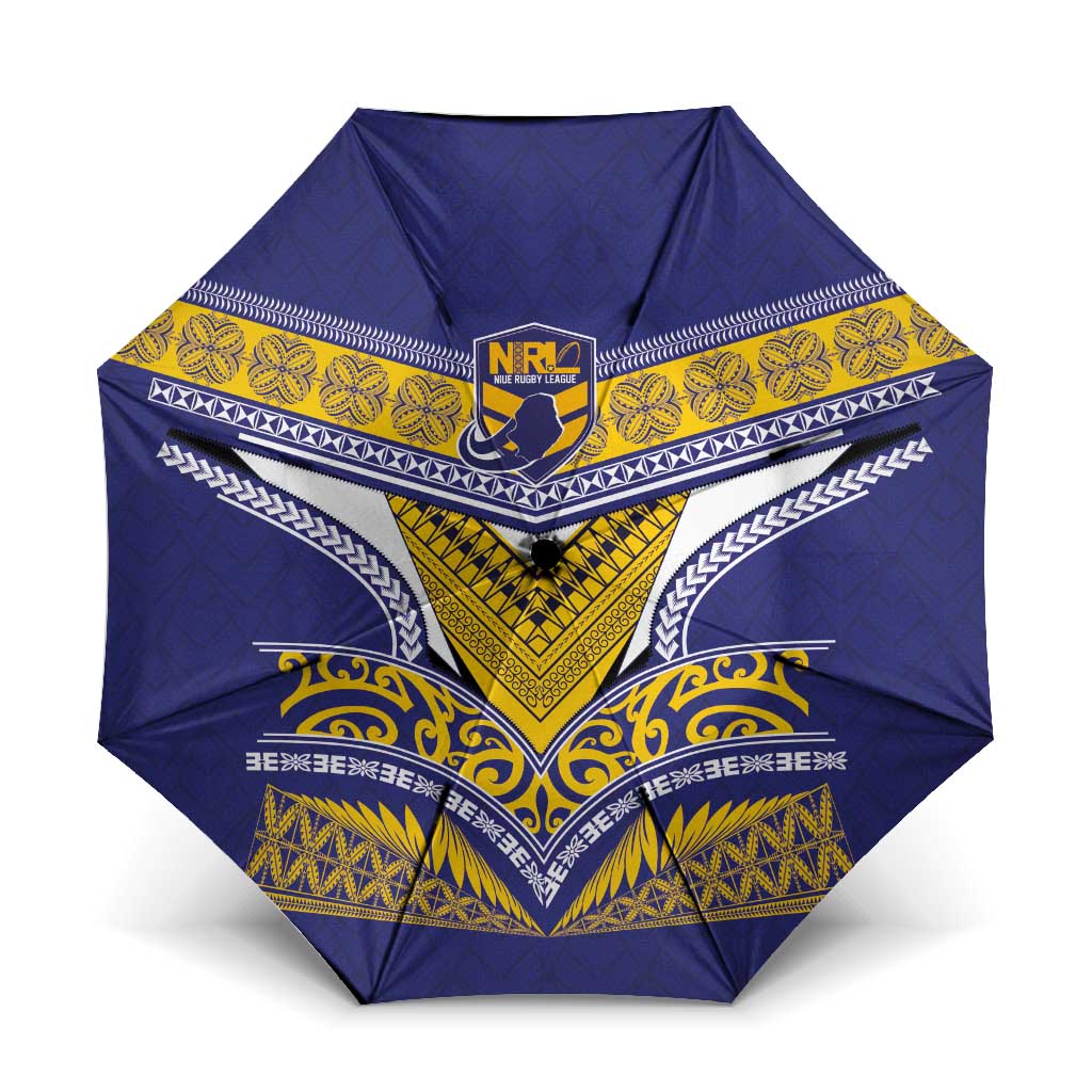 Rugby Niue Umbrella Hiapo Tribal Heritage Tattoos Blue Color - Polynesian Pride