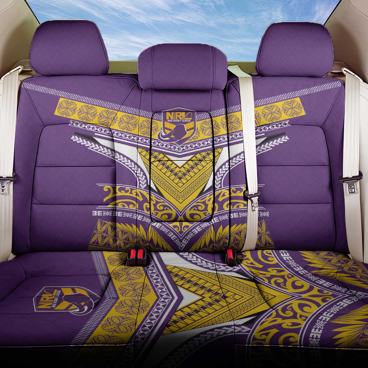 Rugby Niue Back Car Seat Cover Hiapo Tribal Heritage Tattoos Purple Color - Polynesian Pride