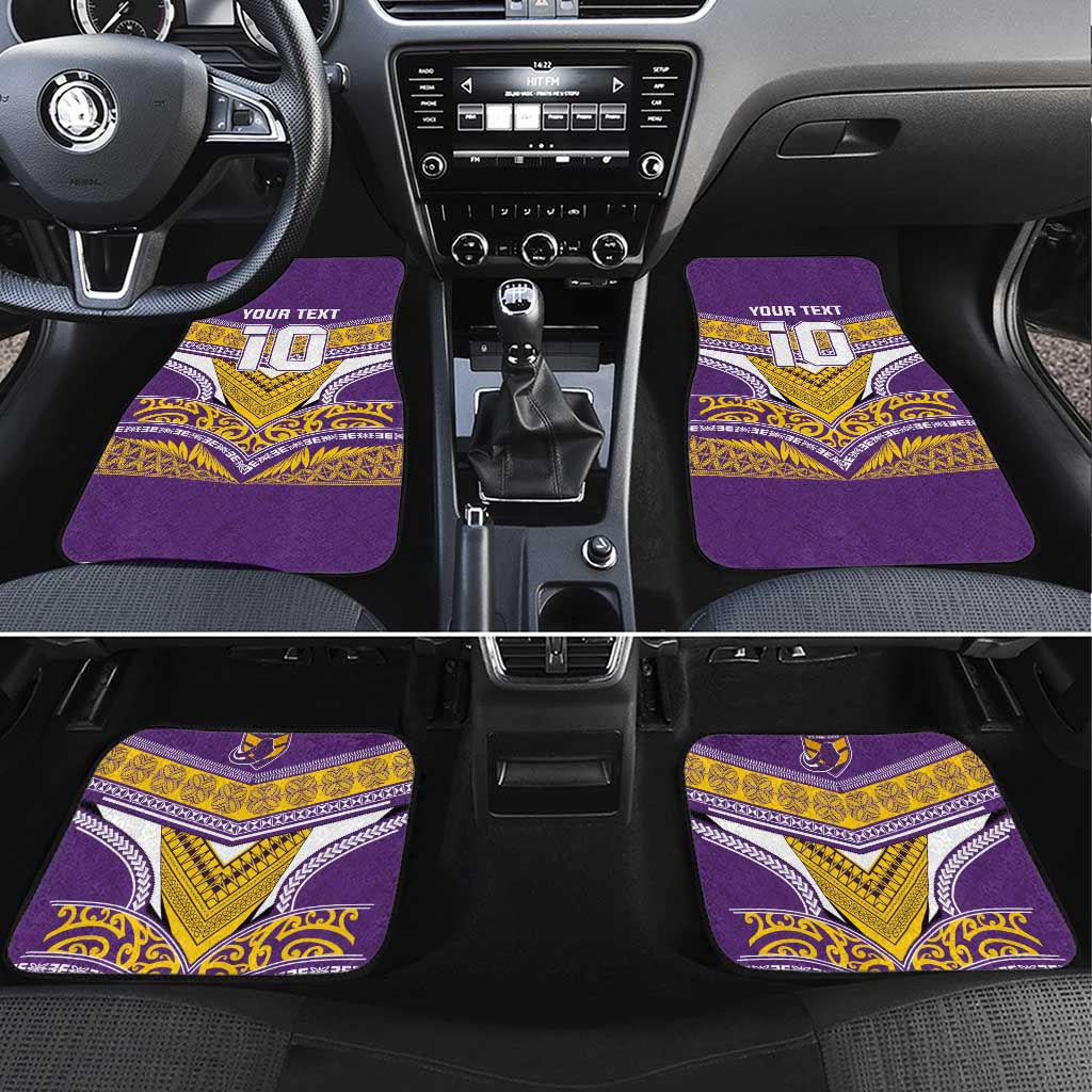 Custom Rugby Niue Car Mats Hiapo Tribal Heritage Tattoos Purple Color - Polynesian Pride