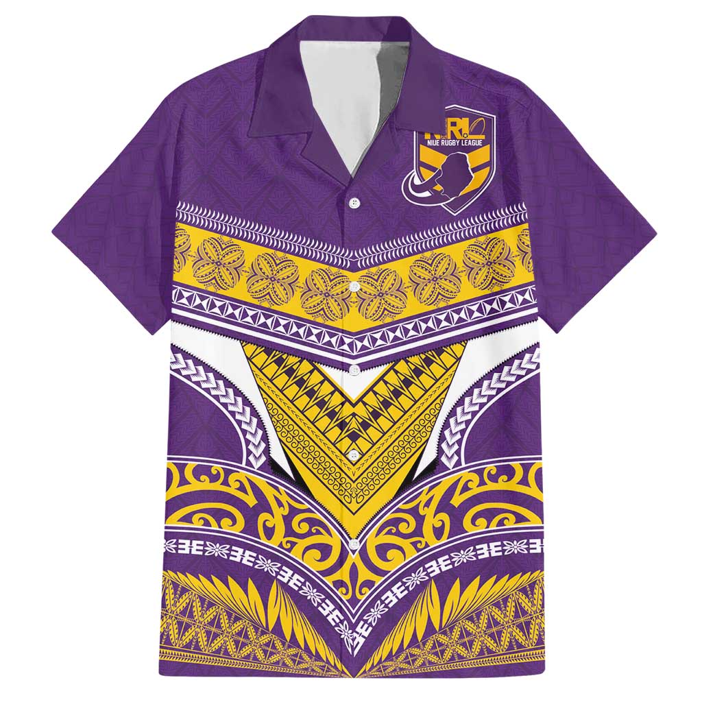 Custom Rugby Niue Hawaiian Shirt Hiapo Tribal Heritage Tattoos Purple Color - Polynesian Pride