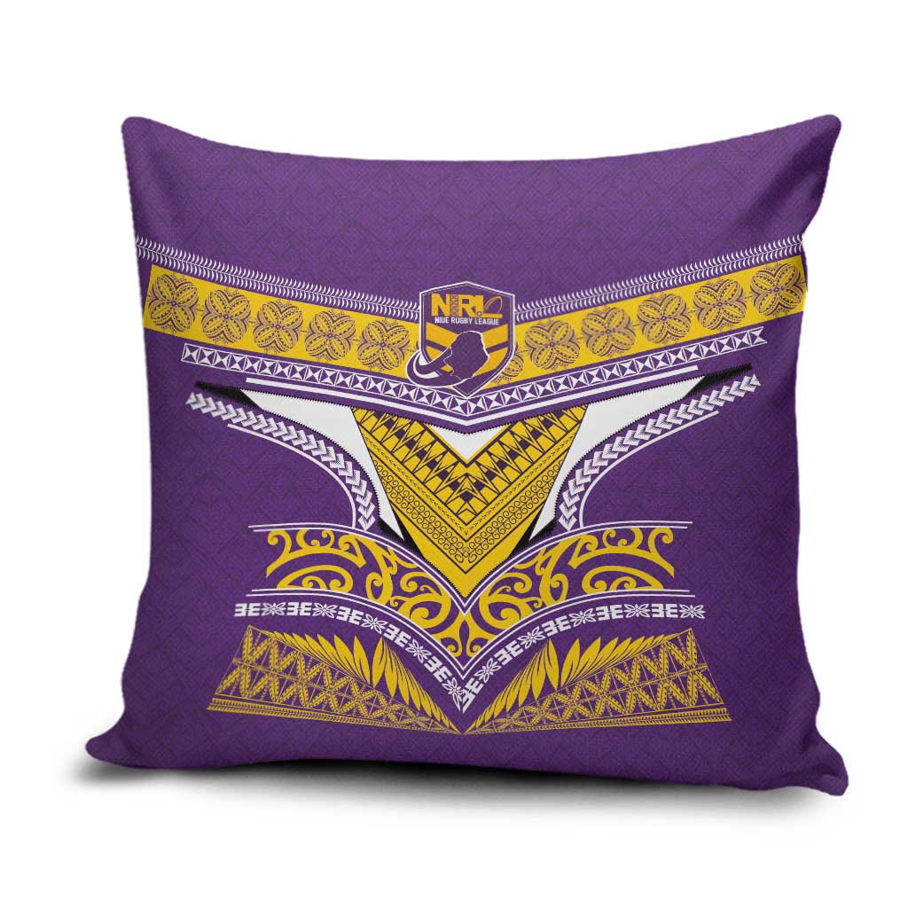 Rugby Niue Pillow Cover Hiapo Tribal Heritage Tattoos Purple Color - Polynesian Pride
