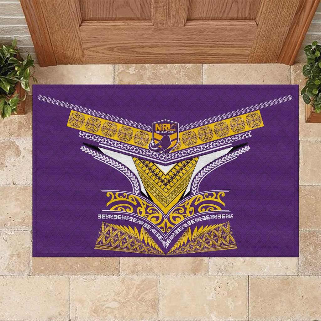 Rugby Niue Rubber Doormat Hiapo Tribal Heritage Tattoos Purple Color - Polynesian Pride