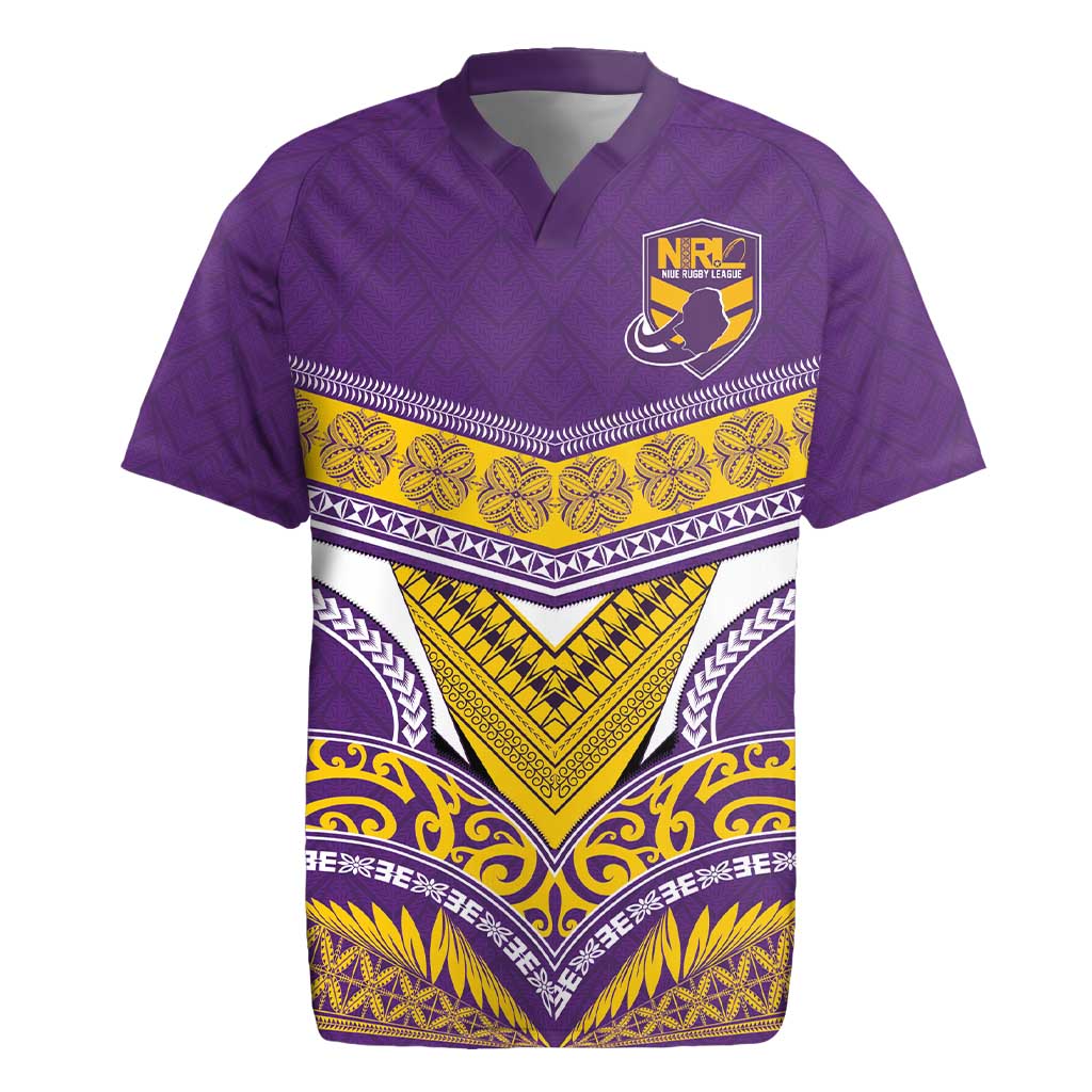 Custom Rugby Niue Rugby Jersey Hiapo Tribal Heritage Tattoos Purple Color - Polynesian Pride