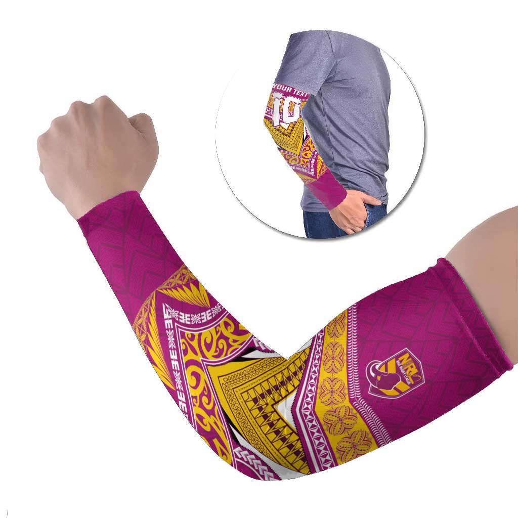 Custom Rugby Niue Arm Sleeves Hiapo Tribal Heritage Tattoos Pink Color - Polynesian Pride