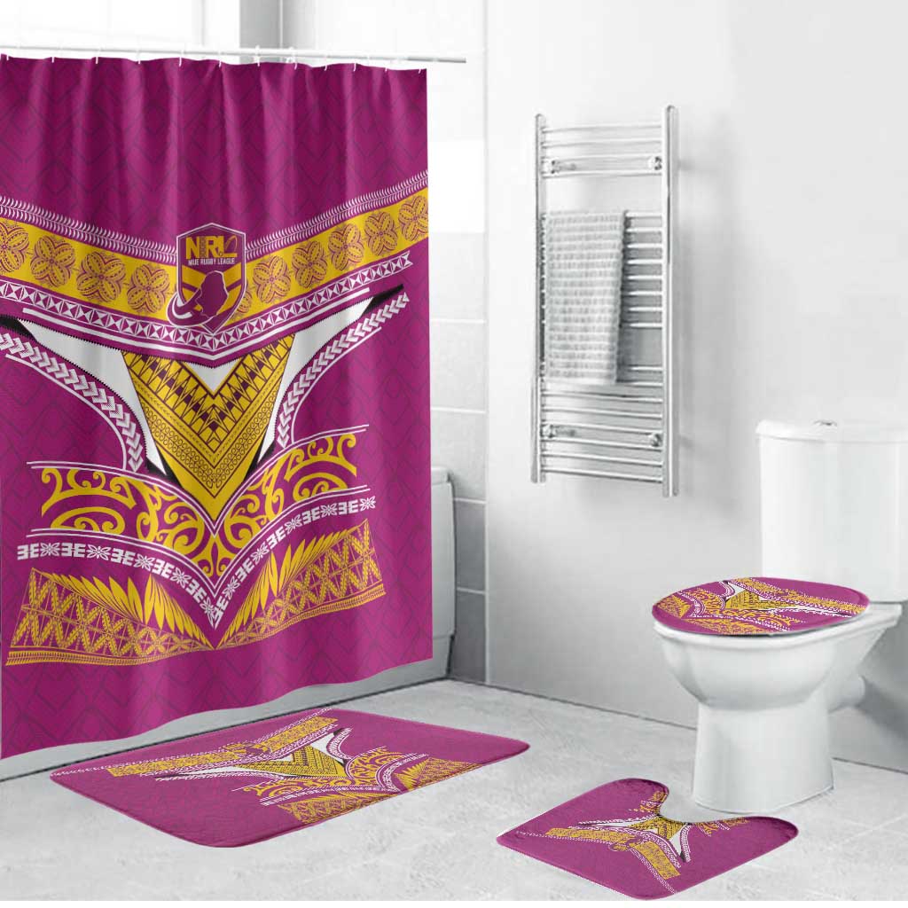 Rugby Niue Bathroom Set Hiapo Tribal Heritage Tattoos Pink Color - Polynesian Pride
