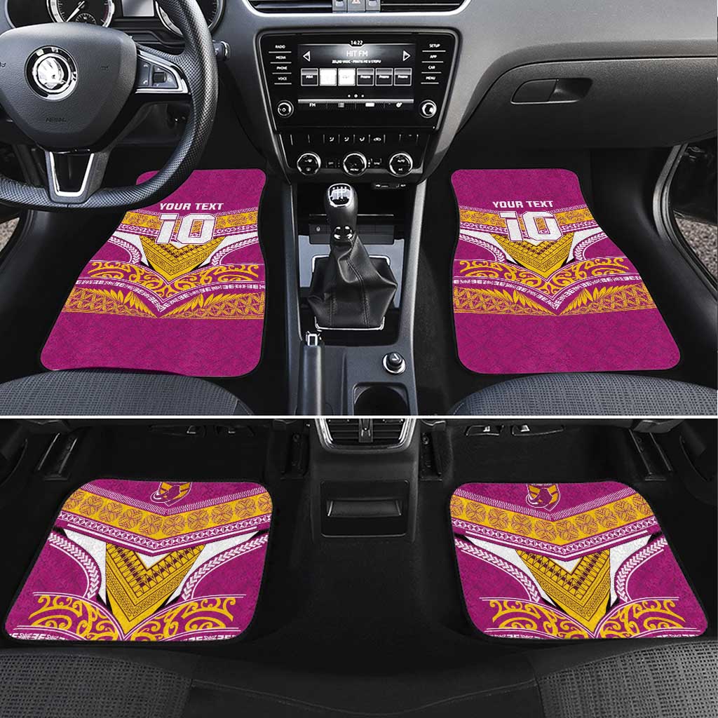 Custom Rugby Niue Car Mats Hiapo Tribal Heritage Tattoos Pink Color - Polynesian Pride