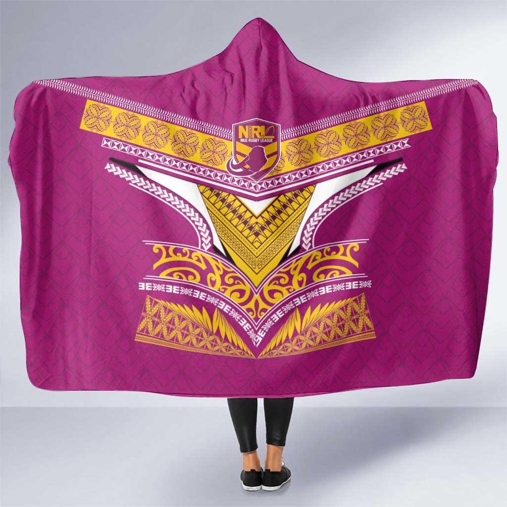 Rugby Niue Hooded Blanket Hiapo Tribal Heritage Tattoos Pink Color - Polynesian Pride
