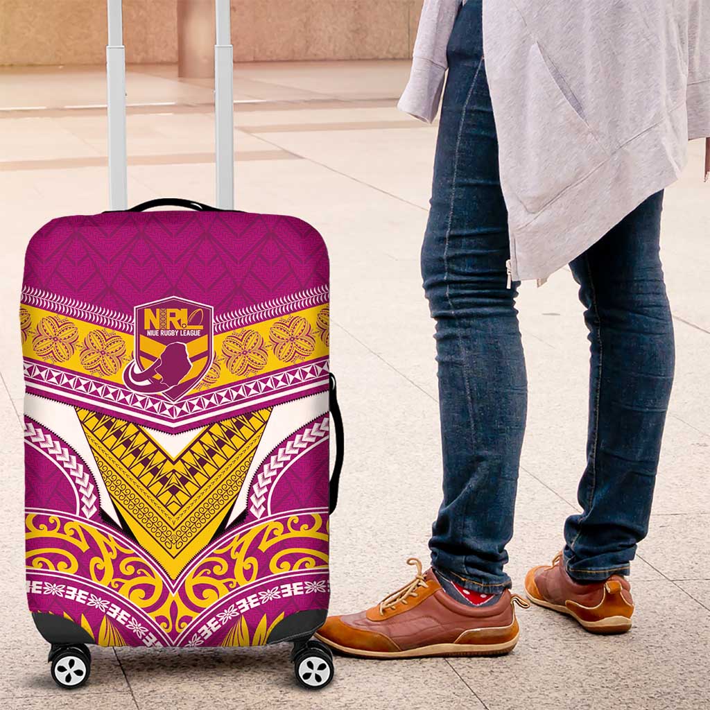 Rugby Niue Luggage Cover Hiapo Tribal Heritage Tattoos Pink Color - Polynesian Pride