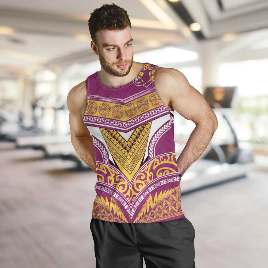 Custom Rugby Niue Men Tank Top Hiapo Tribal Heritage Tattoos Pink Color - Polynesian Pride