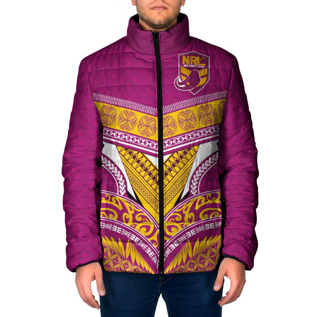 Custom Rugby Niue Padded Jacket Hiapo Tribal Heritage Tattoos Pink Color - Polynesian Pride