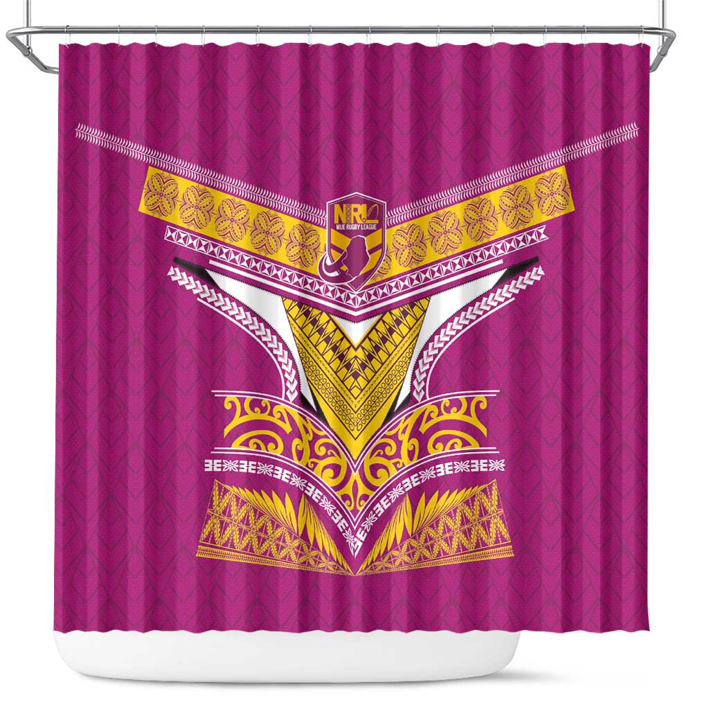 Rugby Niue Shower Curtain Hiapo Tribal Heritage Tattoos Pink Color - Polynesian Pride