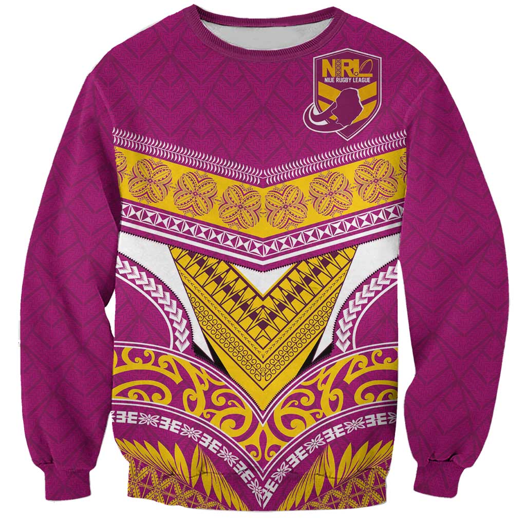 Custom Rugby Niue Sweatshirt Hiapo Tribal Heritage Tattoos Pink Color - Polynesian Pride