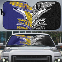 Rugby Niue and Aotearoa Auto Sun Shade Hiapo with Maori Moko Tribal Heritage Tattoos - Polynesian Pride