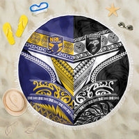 Rugby Niue and Aotearoa Beach Blanket Hiapo with Maori Moko Tribal Heritage Tattoos LT03 One Size 150cm Black - Polynesian Pride
