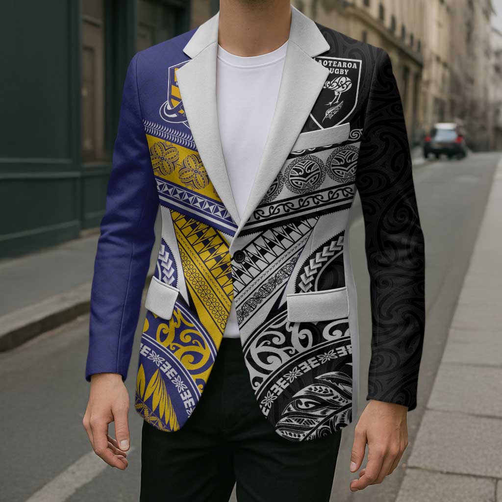 Custom Rugby Niue and Aotearoa Blazer Hiapo with Maori Moko Tribal Heritage Tattoos LT03 - Polynesian Pride