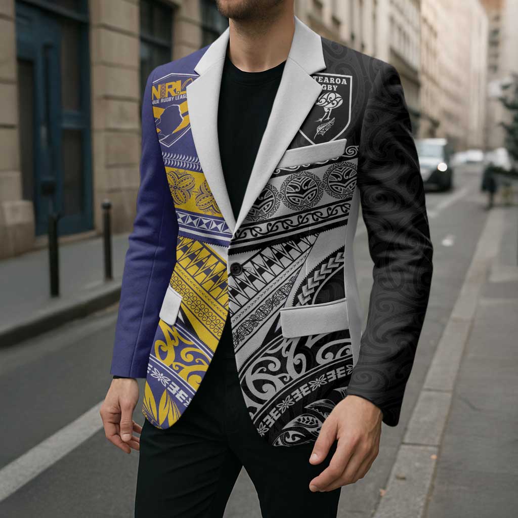 Custom Rugby Niue and Aotearoa Blazer Hiapo with Maori Moko Tribal Heritage Tattoos LT03 - Polynesian Pride