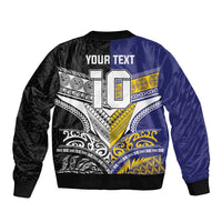 Custom Rugby Niue and Aotearoa Bomber Jacket Hiapo with Maori Moko Tribal Heritage Tattoos LT03 - Polynesian Pride